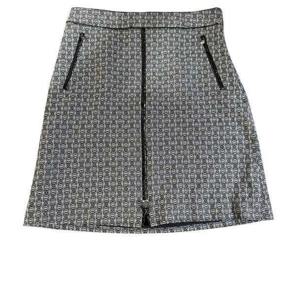 Tory Burch Chaumont Jacquard A Line Skirt Gray/Navy - Size 8 - Picture 1 of 8